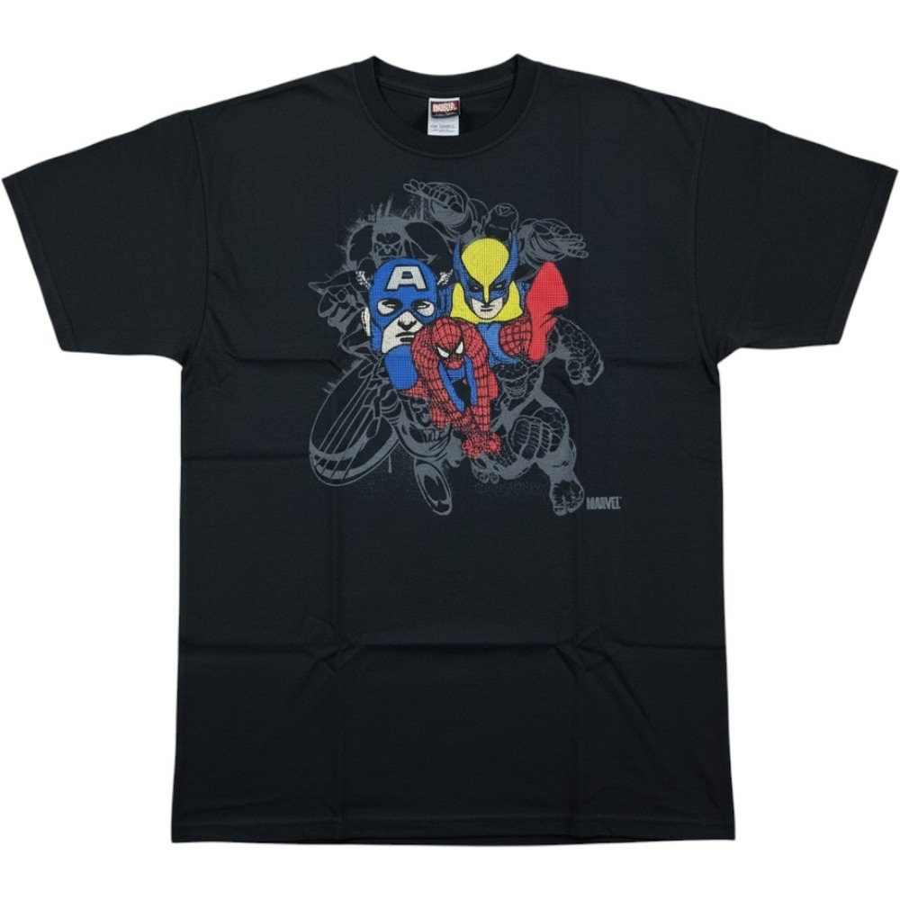 Marvel Comics 2008 Spiderman Wolverine Captain America Graphic T-Shirt XL Black